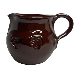 VTG 1986 Ned Foltz Redware Pitcher Handmade Glazed Heart Signed Ceramic Pottery
